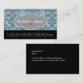 blauw Damask Hair Salon Loyalty Punch Card (Voorkant / Achterkant)