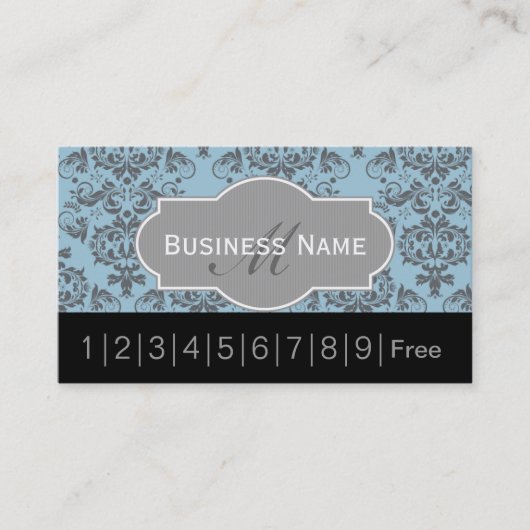 blauw Damask Hair Salon Loyalty Punch Card (Voorkant)