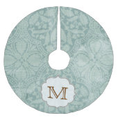 Blauw Damask Lace Print Monogram Initialen boomrok Kerstboom Rok (Voorkant)