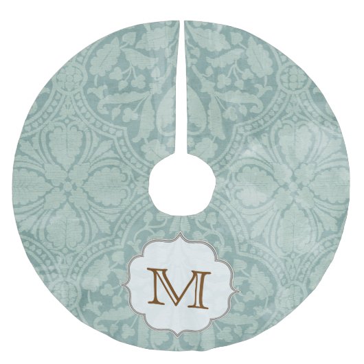 Blauw Damask Lace Print Monogram Initialen boomrok Kerstboom Rok (Voorkant)