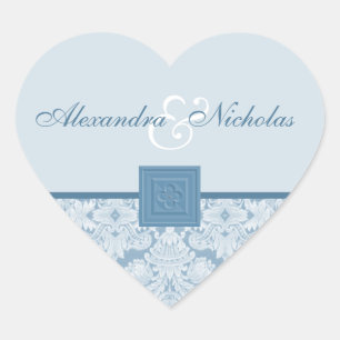 Blauw Damask met Quatrefoil Cross Wedding Stickers