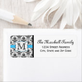 (Blauw) Damask Monogram Return Address Labels (Insitu)