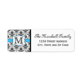(Blauw) Damask Monogram Return Address Labels (Voorkant)