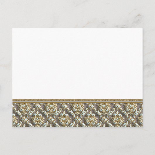 Blauw Damask op Grijze Huwelijksuitnodiging Uitnodiging Briefkaart (Achterkant)