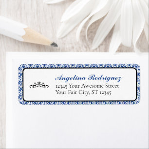 Blauw Damask Pattern Afstuderen Etiket