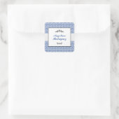 Blauw Damask Pattern Afstuderen Vierkante Sticker (Tas)