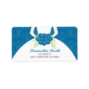 Blauw Damask Pattern Vrijgezellenfeest Etiket
