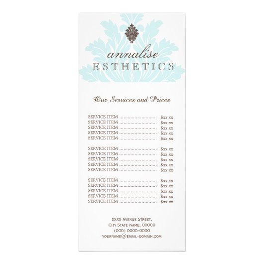  Blauw Damask Prijs Lijst Rack Kaart (Voorkant)