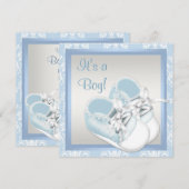 Blauw Damask Schoenen Blauw Damask Baby Boy Shower Kaart (Voorkant / Achterkant)