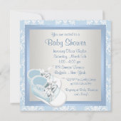 Blauw Damask Schoenen Blauw Damask Baby Boy Shower Kaart (Achterkant)