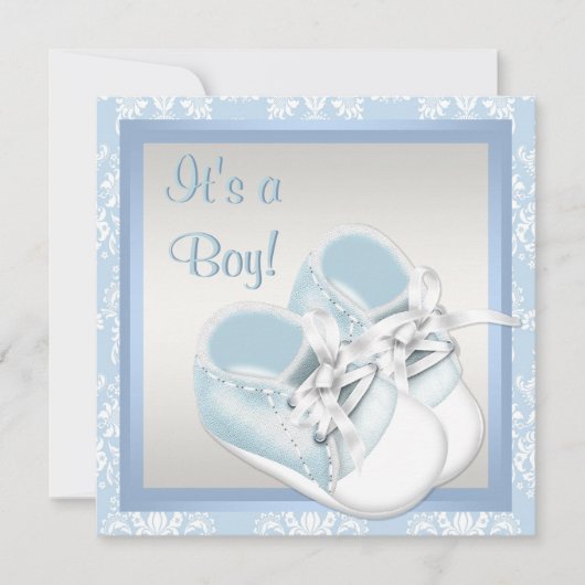 Blauw Damask Schoenen Blauw Damask Baby Boy Shower Kaart (Voorkant)
