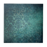 Blauw Damask Tegel Tegeltje<br><div class="desc">Rijke gelaagde en schaduwrijke distressed damask design in diepblauw.</div>