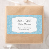 Blauw Damask Water Bottle Favor - pas het aan! Etiket (Insitu)