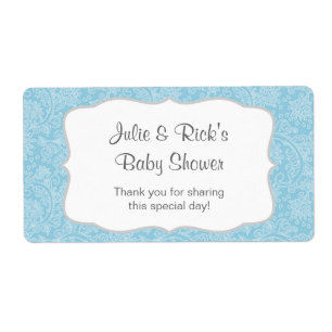 Blauw Damask Water Bottle Favor - pas het aan! Etiket