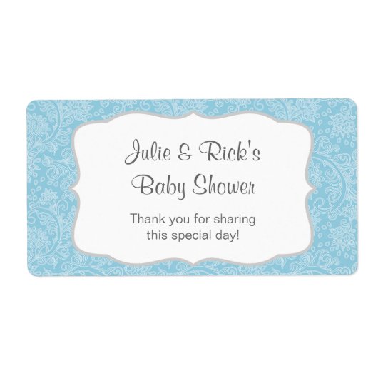 Blauw Damask Water Bottle Favor - pas het aan! Etiket (Voorkant)