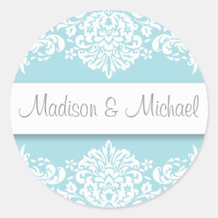 blauw Damask Wedding Stickers