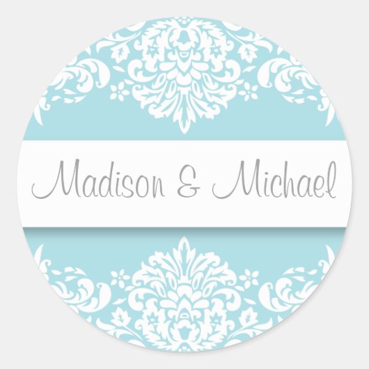 blauw Damask Wedding Stickers (Voorkant)