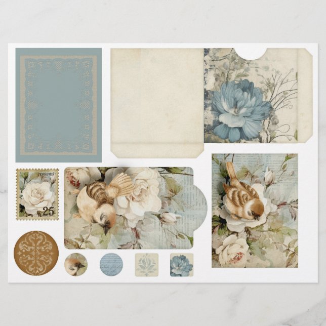  Blauw Damaskpatroon - Twee van Vier (Voorkant)