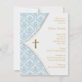 Blauw Damaskus Kruis Jongen Doop Doop Doop Kaart (Voorkant)