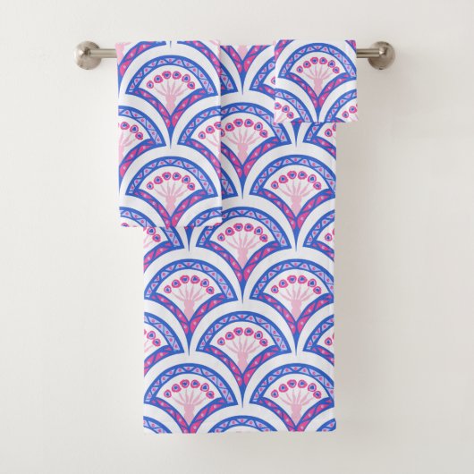 blauw damaspatroon bad handdoek (Insitu)