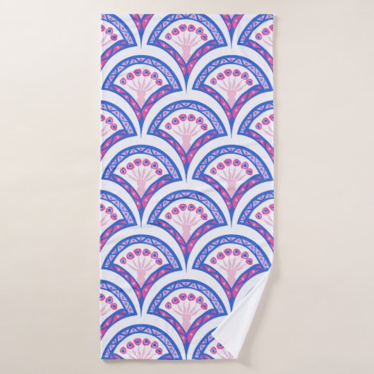 blauw damaspatroon badhanddoek (Badhanddoek)