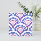 blauw damaspatroon bedankkaart (Staand voorkant)
