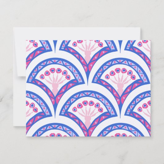 blauw damaspatroon bedankkaart (Voorkant)