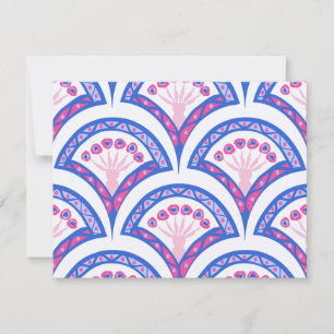 blauw damaspatroon bedankkaart