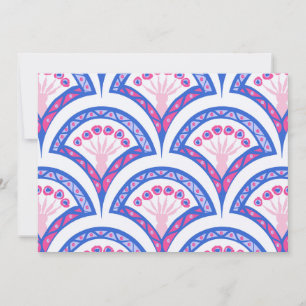 blauw damaspatroon bedankkaart