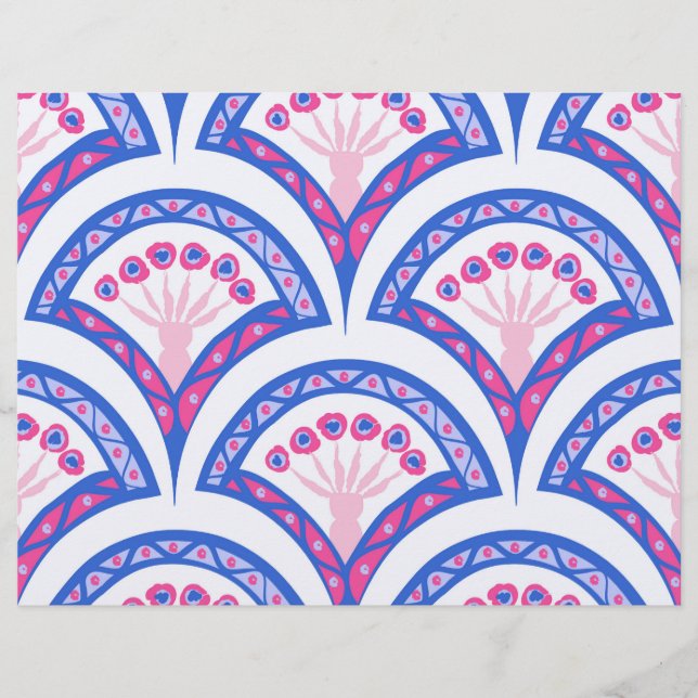 blauw damaspatroon briefhoofd (Voorkant)