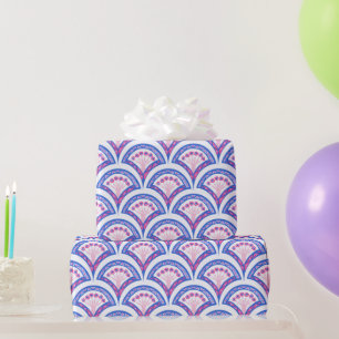 blauw damaspatroon cadeaupapier