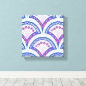 blauw damaspatroon canvas afdruk (Insitu (Houten vloer))