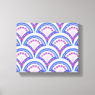 blauw damaspatroon canvas afdruk