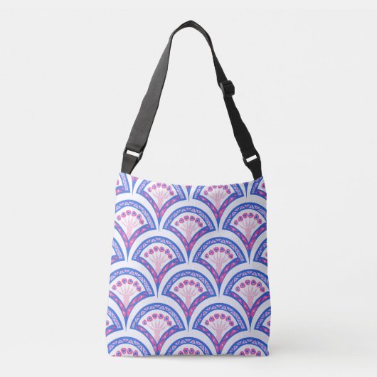 blauw damaspatroon crossbody tas (Voorkant)