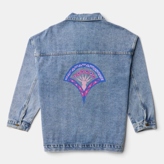 blauw damaspatroon denim jacket (Achterkant)