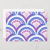 blauw damaspatroon feestdagenkaart (Voorkant / Achterkant)