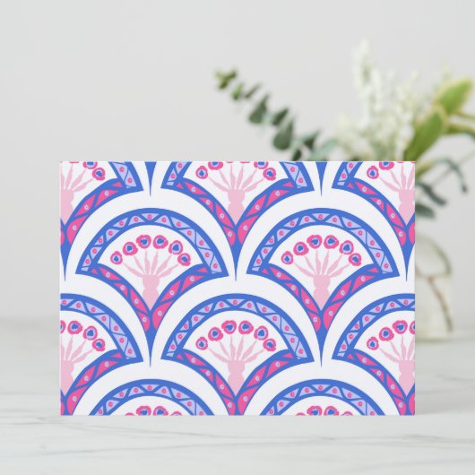 blauw damaspatroon feestdagenkaart (Staand voorkant)