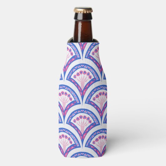 blauw damaspatroon flesjeskoeler (Fles Voorkant)