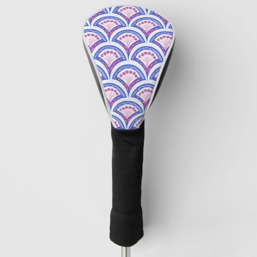 blauw damaspatroon golfheadcover (Voorkant)