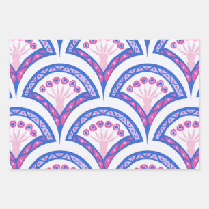 blauw damaspatroon inpakpapier vel