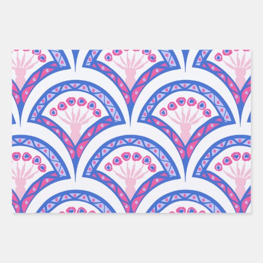 blauw damaspatroon inpakpapier vel (Voorkant)