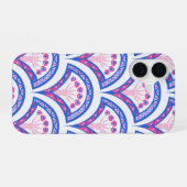 blauw damaspatroon iPhone 16 hoesje (Achterkant horizontaal)