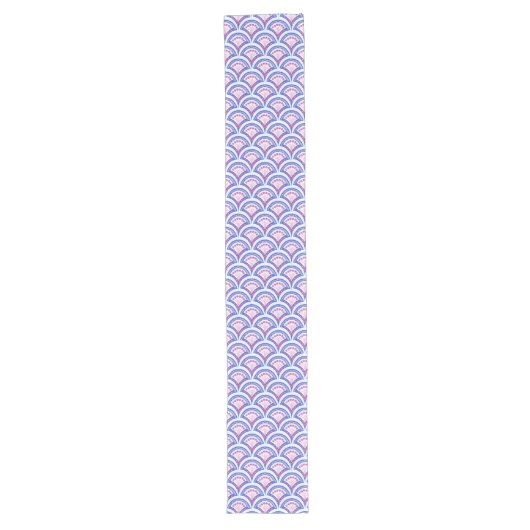 blauw damaspatroon lange tafelloper (Voorkant)