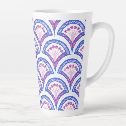 blauw damaspatroon latte mok (Rechts)