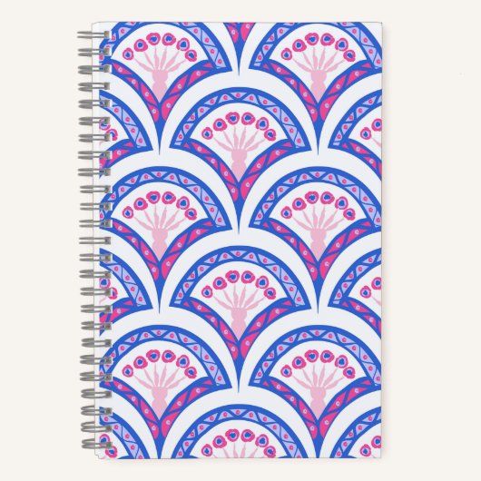 blauw damaspatroon notitieboek (Voorkant)