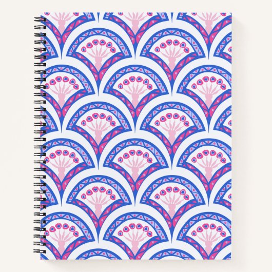 blauw damaspatroon notitieboek (Voorkant)