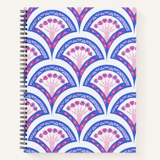 blauw damaspatroon notitieboek (Voorkant)