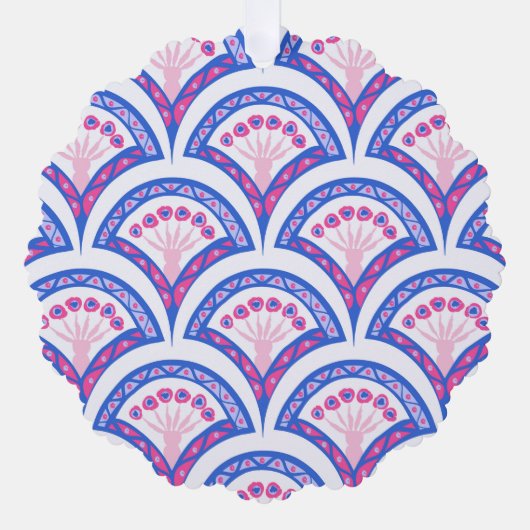 blauw damaspatroon ornament kaart (Voorkant)