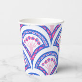blauw damaspatroon papieren bekers (Achterkant)