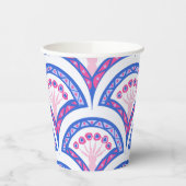 blauw damaspatroon papieren bekers (Links)